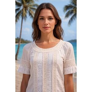 Tory Burch White Crochet Lace Blouse Size 2 Boho Resort Cottagecore